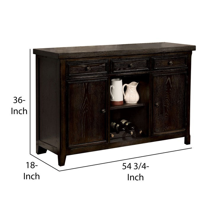 Transitional Style Wooden Server with 3 Spacious Drawers, Brown