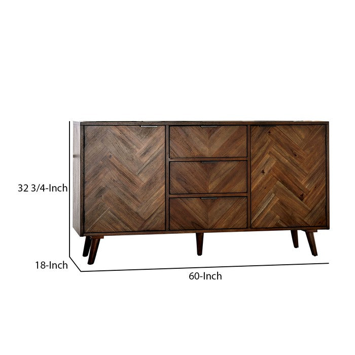 Wooden Server with Angled legs and 3 Spacious Drawers, Brown