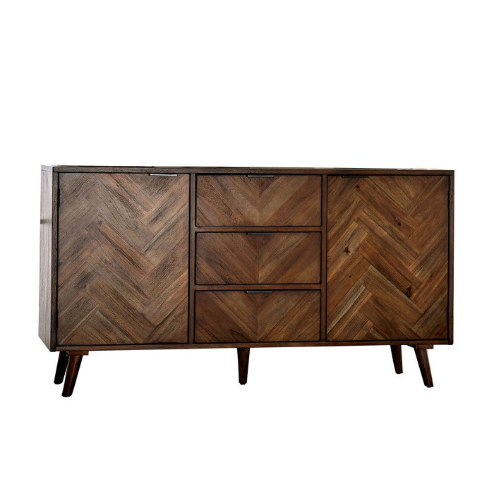 Wooden Server with Angled legs and 3 Spacious Drawers, Brown