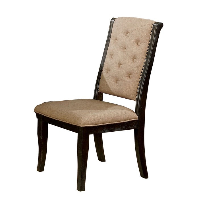 Transitional Wooden Side Chair with Button Tufting, Set of 2, Brown