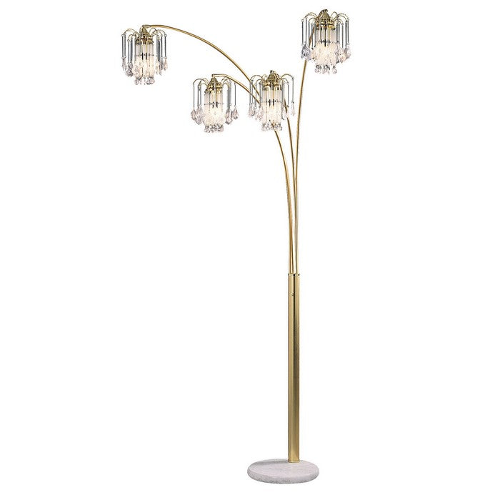 Modern Metal Arch Lamp with 4 Lights and Marble base, Gold