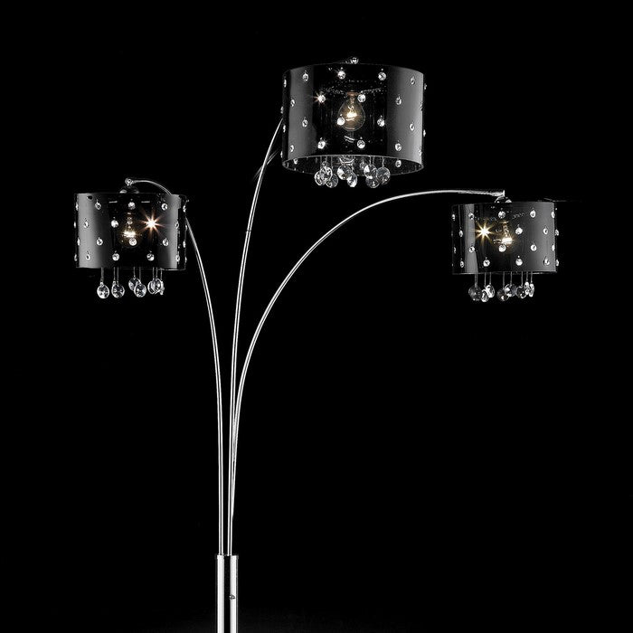 Marble Base 3 Shade Acrylic Arch Lamp with Hanging Crystals, Black