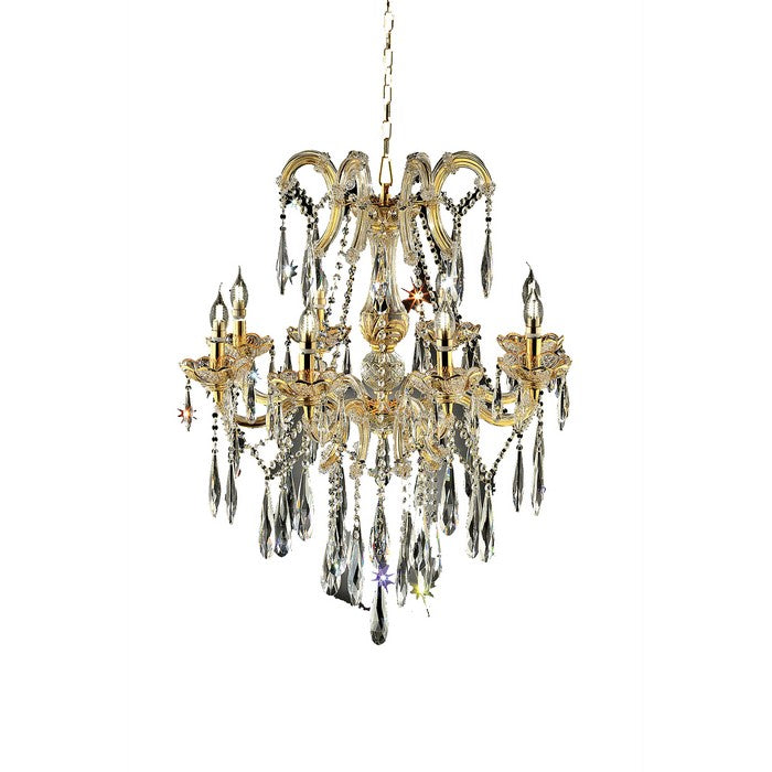 Modern Style Ceiling Lamp with Hanging Crystals, Gold