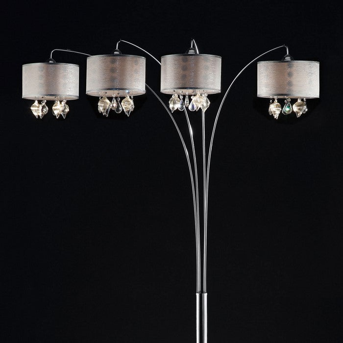 4 Shade Modern Arch Lamp with Marble base, Off White and Chrome