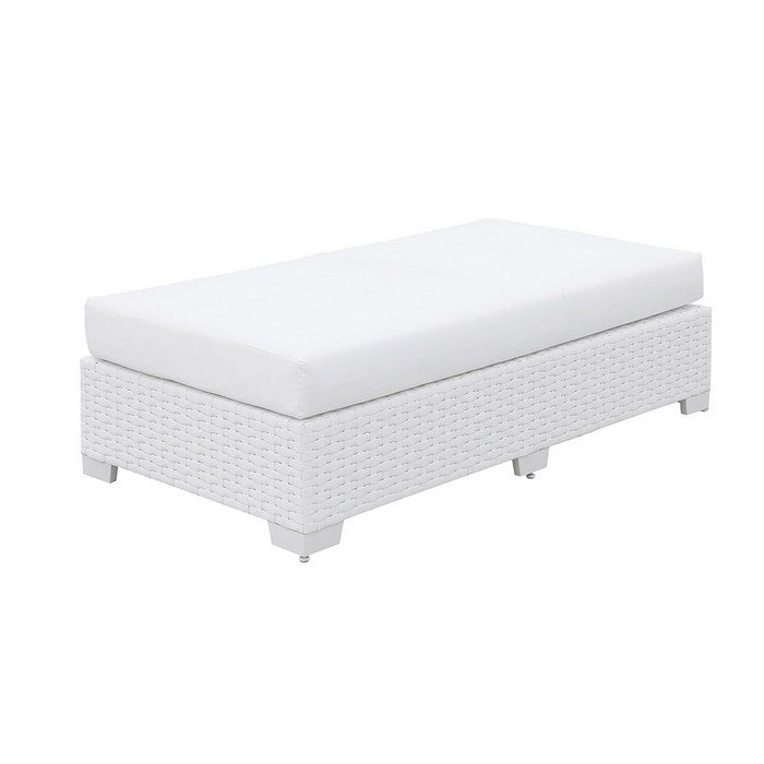 Wicker Aluminum Framed Bench with Fabric Cushion Seat, White