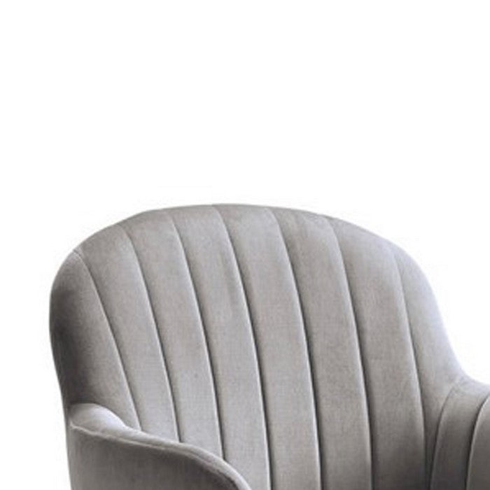 Channel Tufted Fabric Upholstered Office Chair with Casters, Gray and Silver