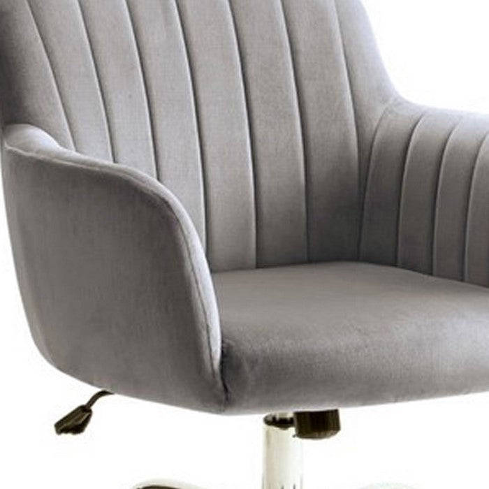 Channel Tufted Fabric Upholstered Office Chair with Casters, Gray and Silver