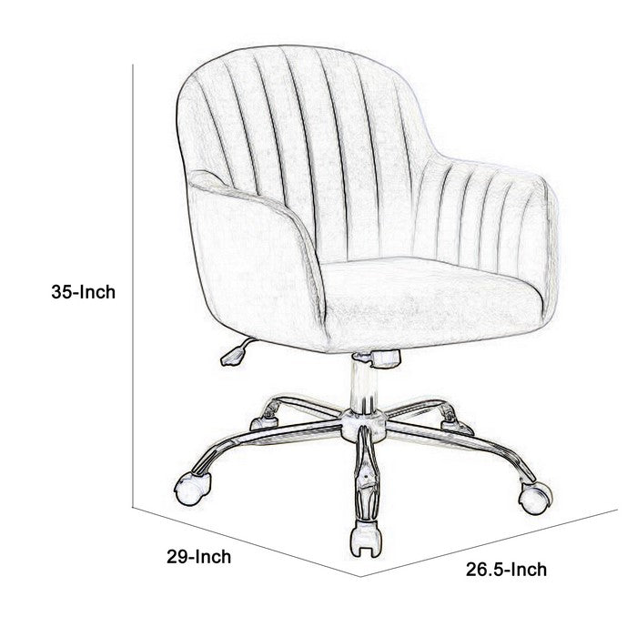 Channel Tufted Fabric Upholstered Office Chair with Casters, Gray and Silver