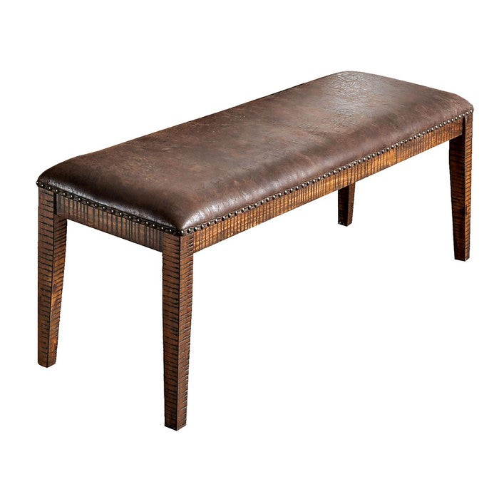 Wooden Dining Bench with Fabric Padded Seat and Nailhead Trims, Brown