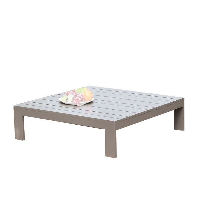 Metal Ottoman with Plank Style Design and Straight Legs, Gray