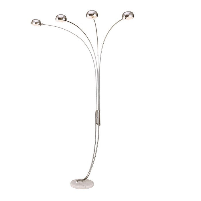 Modern Metal Arch Lamp with 4 Lights and Marble Base, Silver