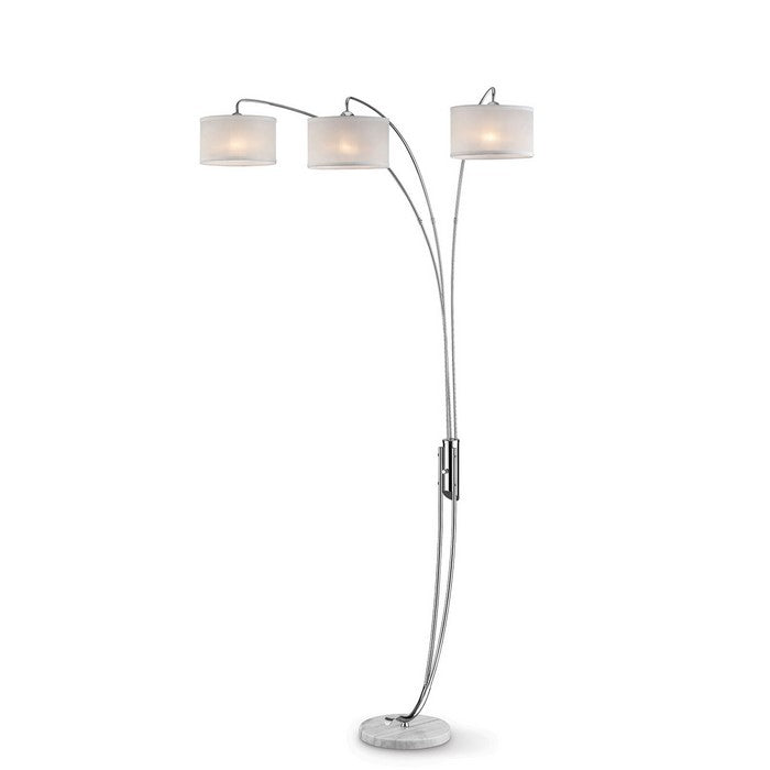 Modern Metal Arch Lamp with 3 Shades and Marble Base, Silver and Off White