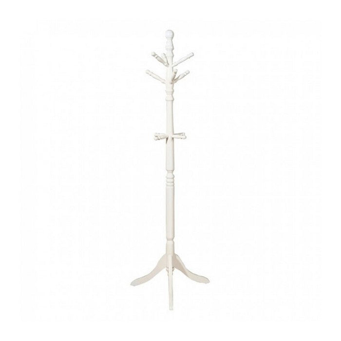 Transitional Style Wooden Coat Rack with 10 Pegs, White