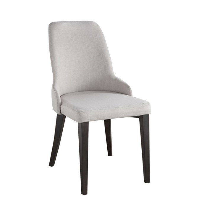 Fabric Upholstered Wooden Side Chair, Set of 2, Beige and Brown