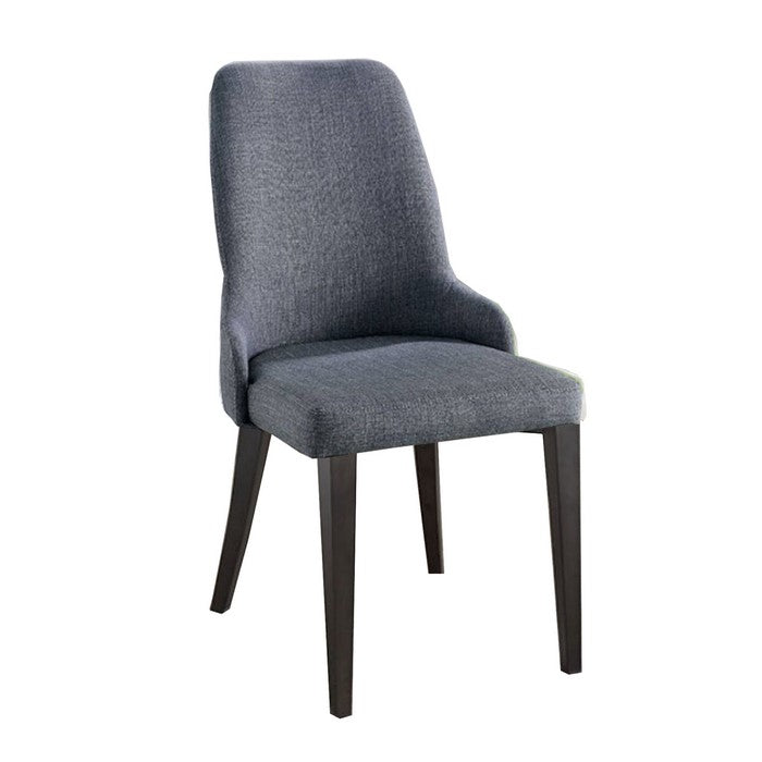 Fabric Upholstered Wooden Side Chair, Set of 2, Gray and Brown