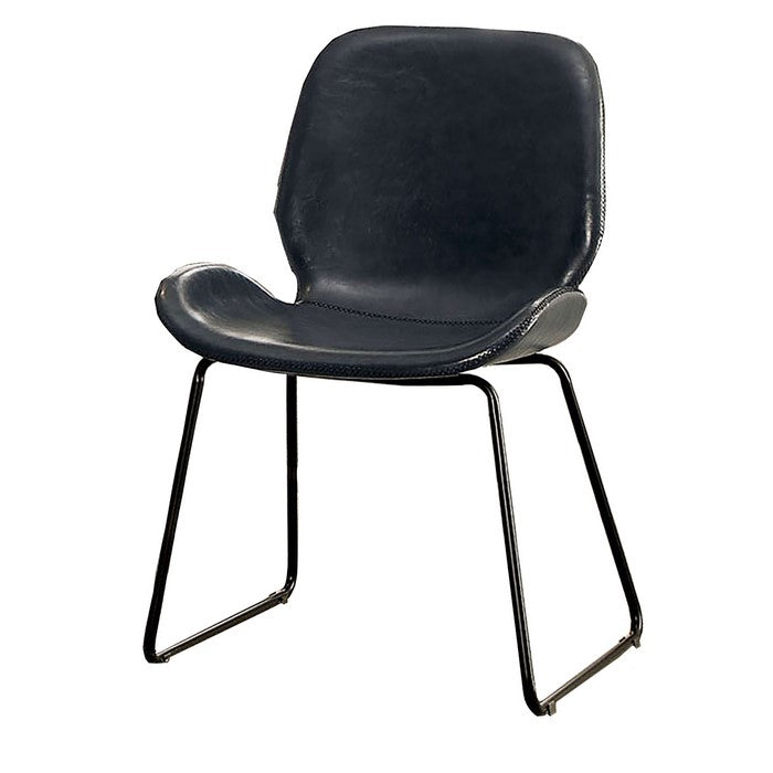 Leatherette Chair with Metal Sled Base and Bucket Seat, Gray and Black