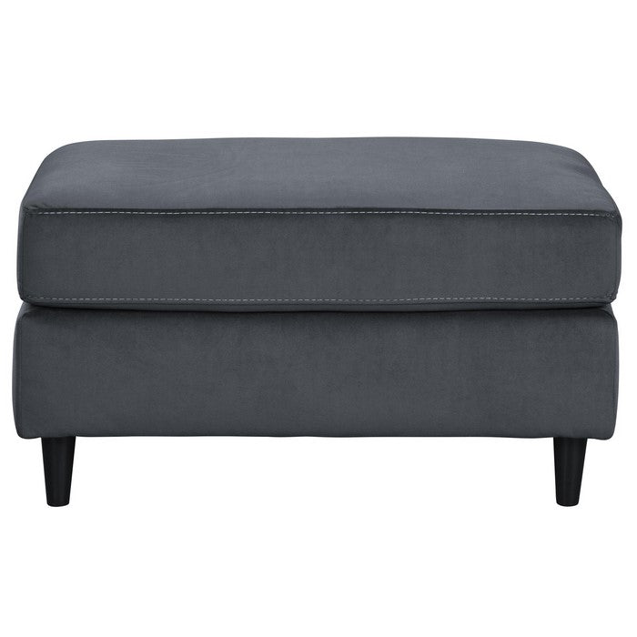Fabric Upholstered Wooden Ottoman with Tapered Legs, Gray