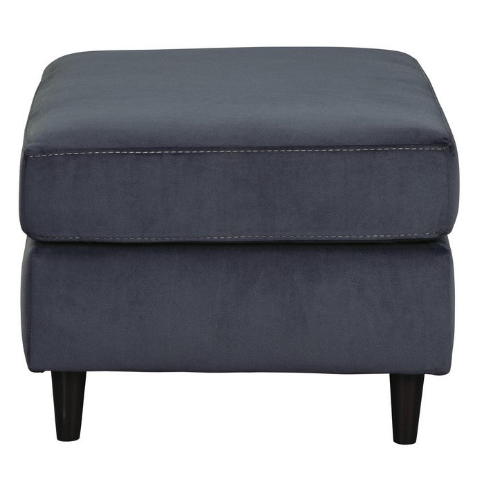 Fabric Upholstered Wooden Ottoman with Tapered Legs, Gray