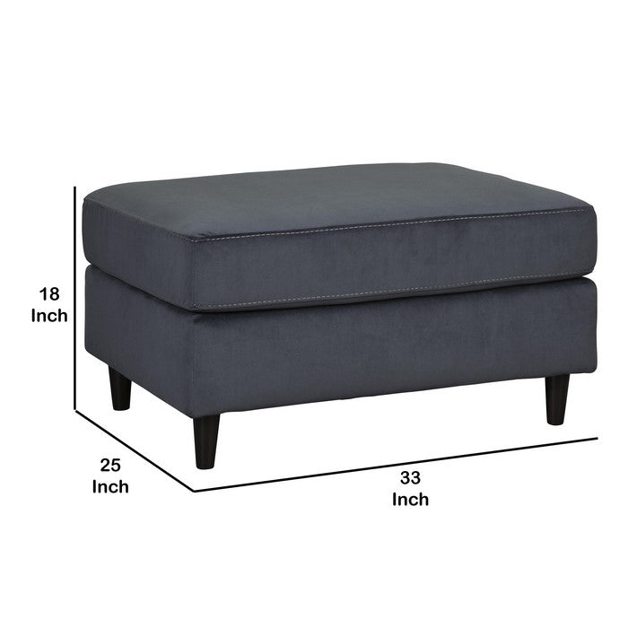 Fabric Upholstered Wooden Ottoman with Tapered Legs, Gray