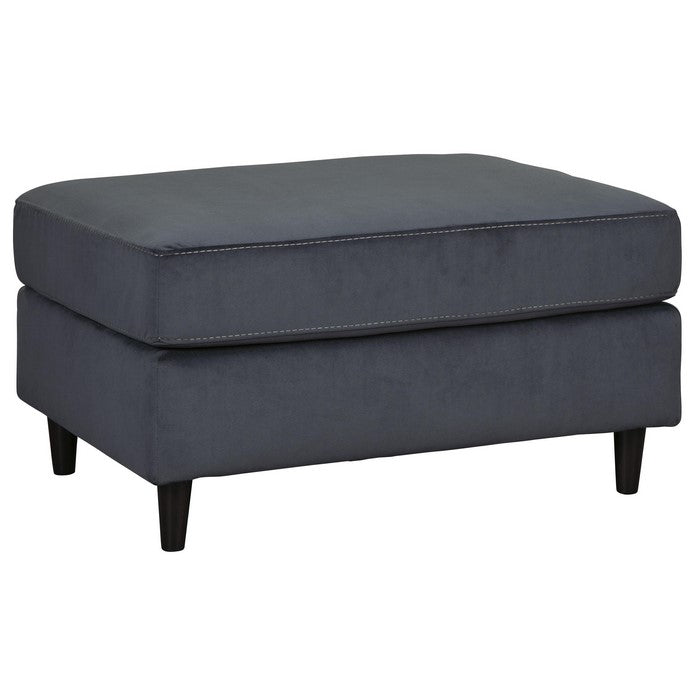 Fabric Upholstered Wooden Ottoman with Tapered Legs, Gray