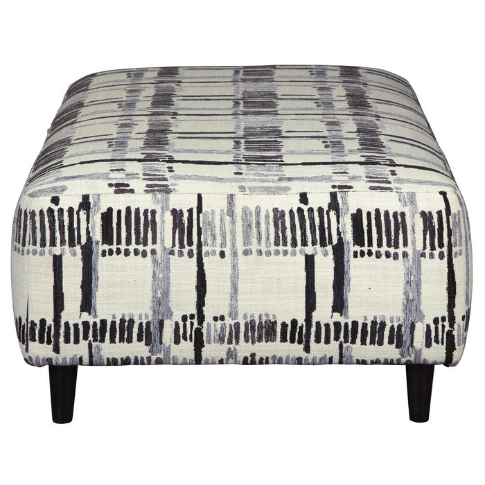 Fabric Upholstered Oversized Ottoman with Irregular Stripes,Black and White