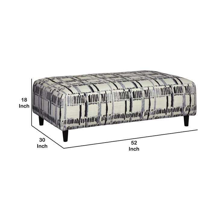 Fabric Upholstered Oversized Ottoman with Irregular Stripes,Black and White