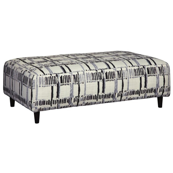 Fabric Upholstered Oversized Ottoman with Irregular Stripes,Black and White