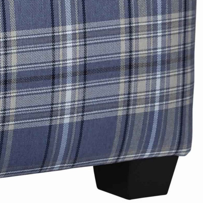 Checkered Fabric Upholstered Oversized Accent Ottoman, Blue and Black