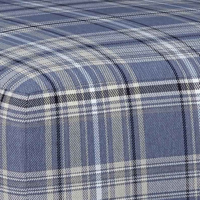 Checkered Fabric Upholstered Oversized Accent Ottoman, Blue and Black