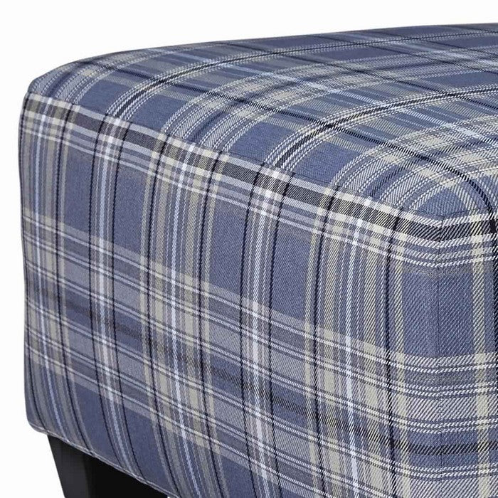 Checkered Fabric Upholstered Oversized Accent Ottoman, Blue and Black