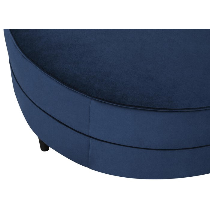 Round Fabric Upholstered Accent Ottoman with Tapered Legs, Blue