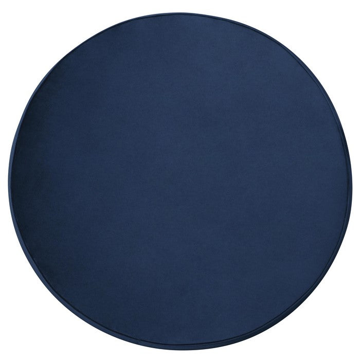Round Fabric Upholstered Accent Ottoman with Tapered Legs, Blue