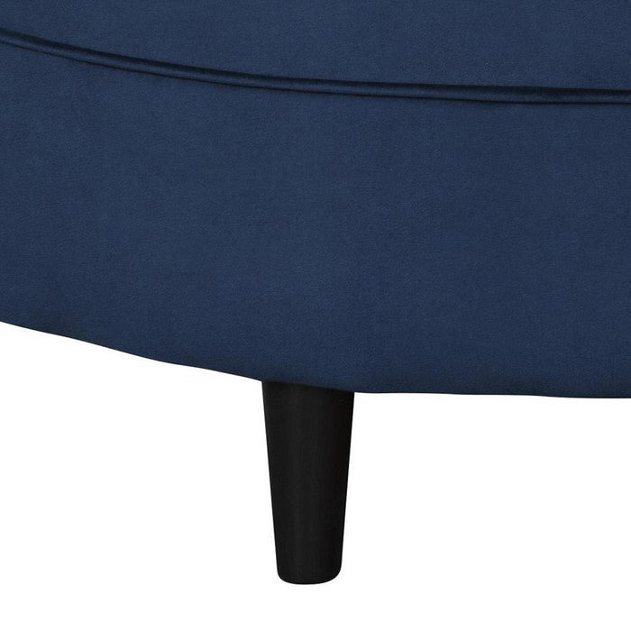Round Fabric Upholstered Accent Ottoman with Tapered Legs, Blue