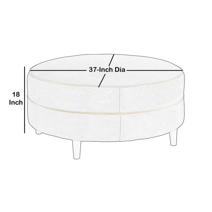 Round Fabric Upholstered Accent Ottoman with Tapered Legs, Blue