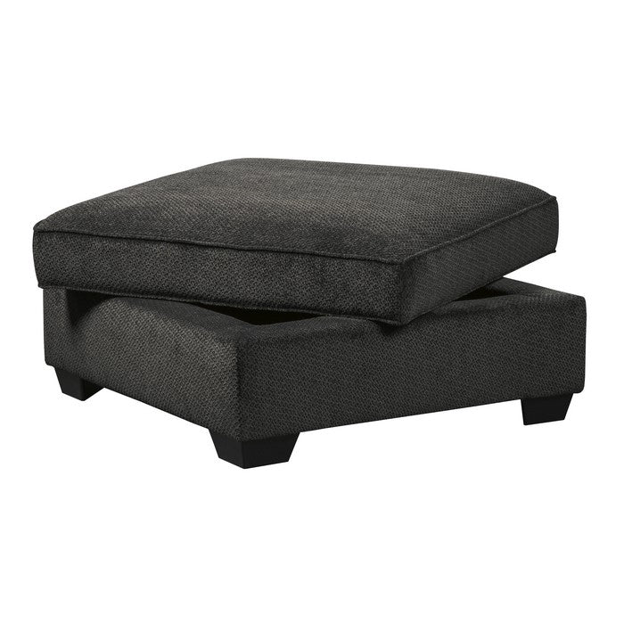 Square Fabric Upholstered Storage Ottoman with Tapered Legs, Charcoal Gray