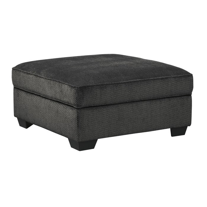 Square Fabric Upholstered Storage Ottoman with Tapered Legs, Charcoal Gray
