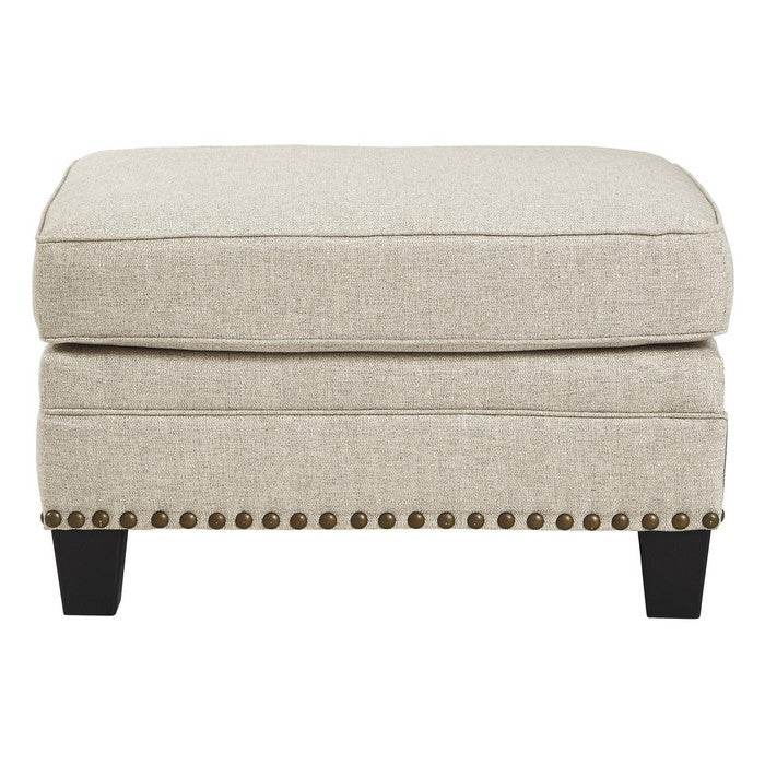 Nailhead Trim Fabric Upholstered Wooden Frame Ottoman, Light Gray