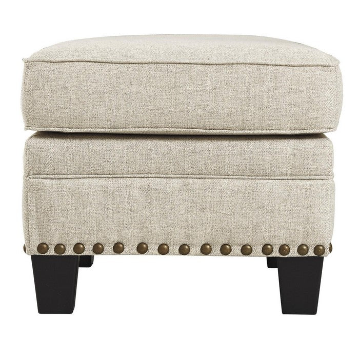 Nailhead Trim Fabric Upholstered Wooden Frame Ottoman, Light Gray