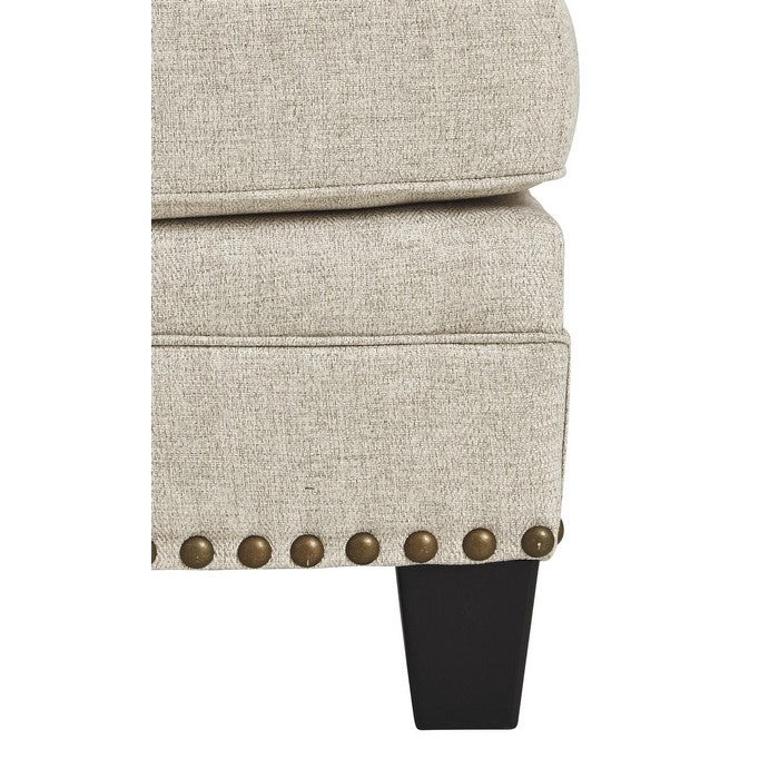 Nailhead Trim Fabric Upholstered Wooden Frame Ottoman, Light Gray