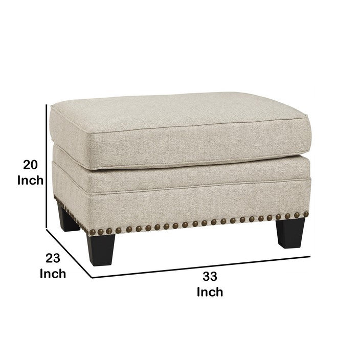 Nailhead Trim Fabric Upholstered Wooden Frame Ottoman, Light Gray