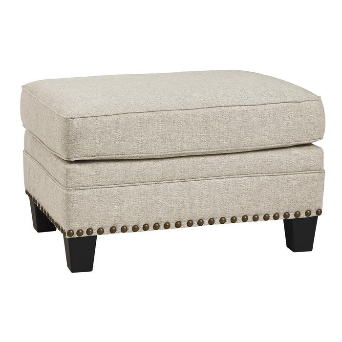 Nailhead Trim Fabric Upholstered Wooden Frame Ottoman, Light Gray