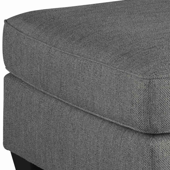 Square Fabric Upholstered Wooden Frame Ottoman with Tapered Legs, Dark Gray