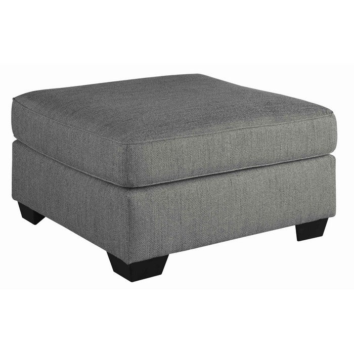 Square Fabric Upholstered Wooden Frame Ottoman with Tapered Legs, Dark Gray