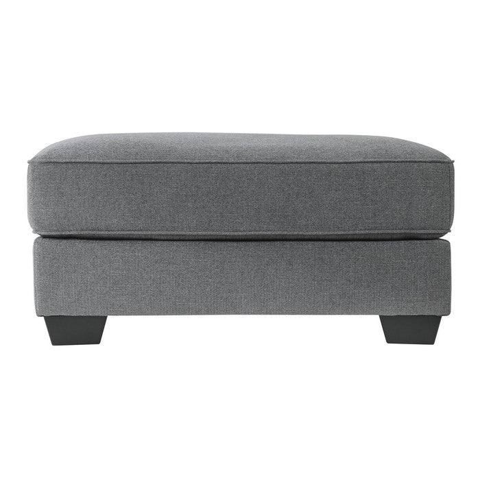 Square Fabric Upholstered Wooden Ottoman with Tapered Legs, Gray
