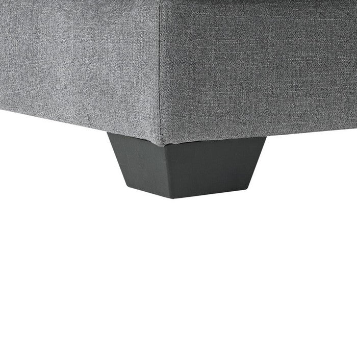 Square Fabric Upholstered Wooden Ottoman with Tapered Legs, Gray
