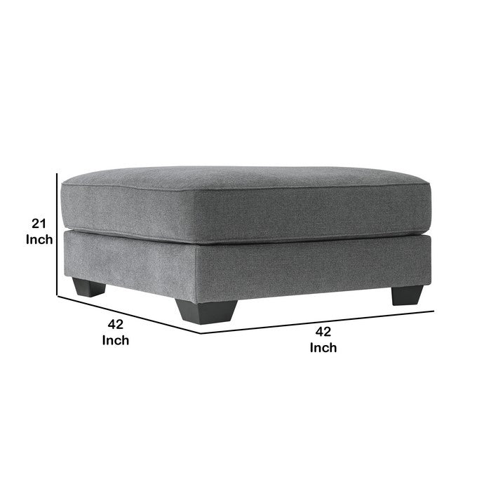 Square Fabric Upholstered Wooden Ottoman with Tapered Legs, Gray