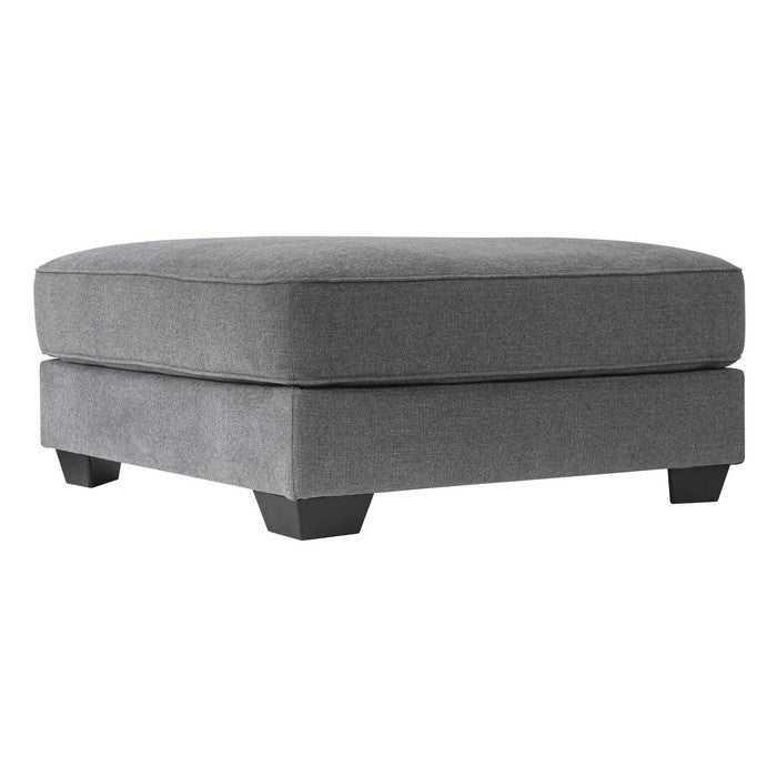 Square Fabric Upholstered Wooden Ottoman with Tapered Legs, Gray