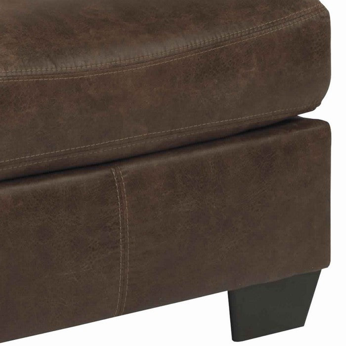 Leatherette Wooden Frame Ottoman with Tapered Legs, Brown