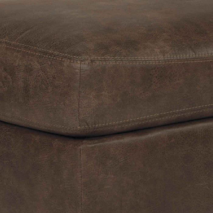Leatherette Wooden Frame Ottoman with Tapered Legs, Brown
