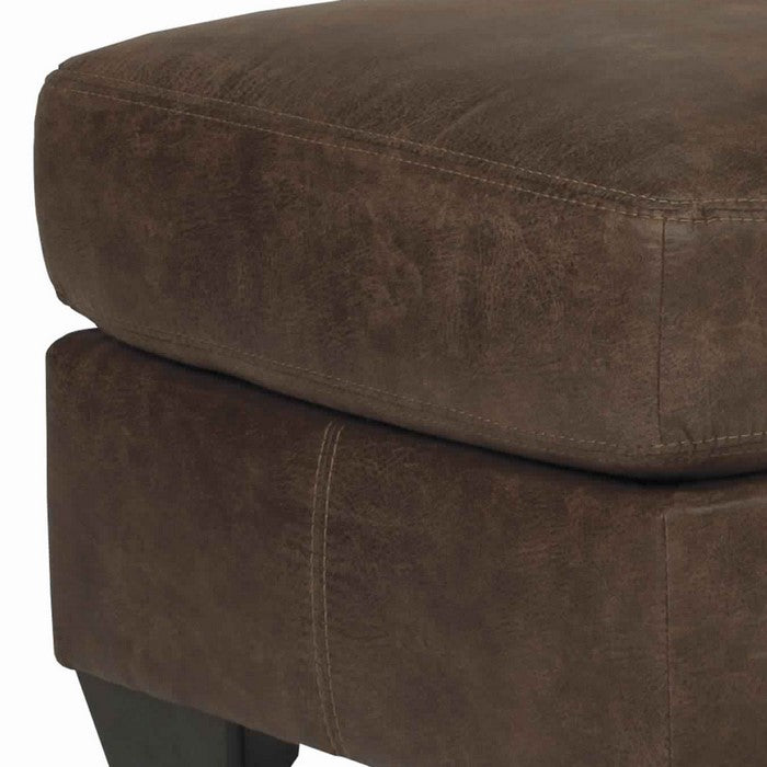 Leatherette Wooden Frame Ottoman with Tapered Legs, Brown